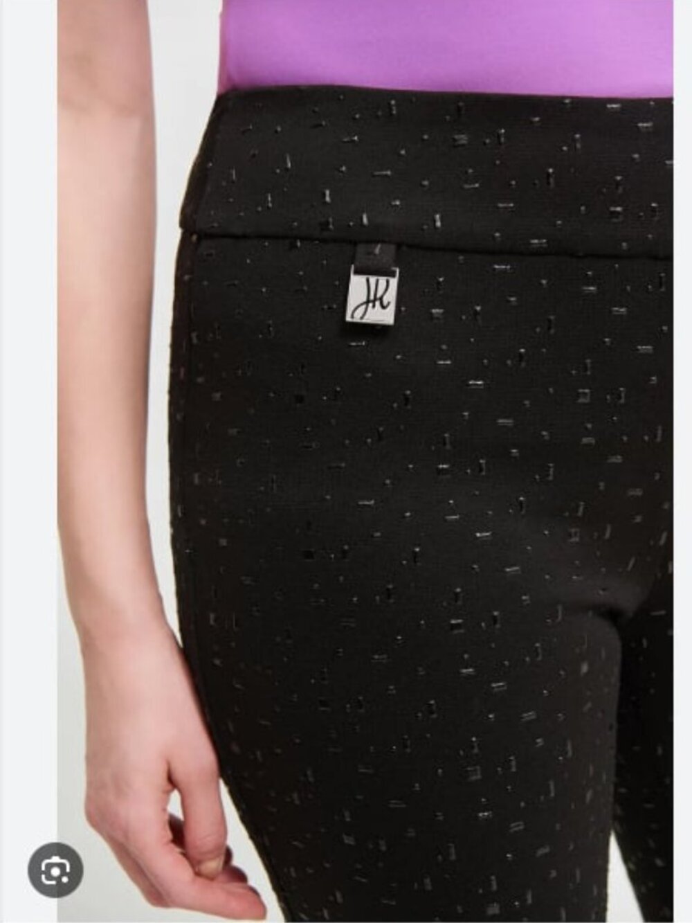 Joseph Ribkoff Black Pull On Textured Pants with Shimmering Embellishments